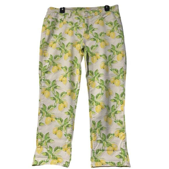 Talbots Signature Crop Size 12 Lemon Print Jeans Capris Yellow summer Women's - Picture 1 of 5